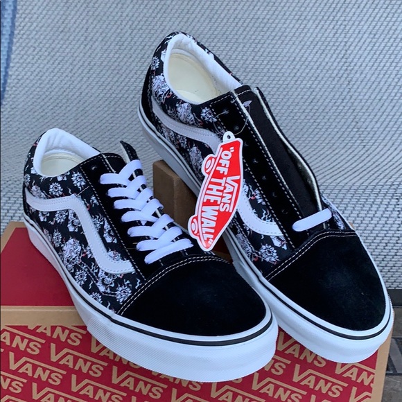Vans Black and White Floral Sneakers Size 7 - Picture 3 of 16